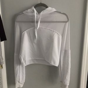 Cropped White Mesh Hoodie